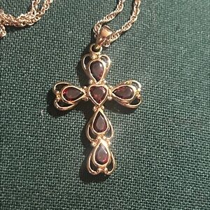 Elegant Gold and Red Gemstone Cross Pendant Necklace